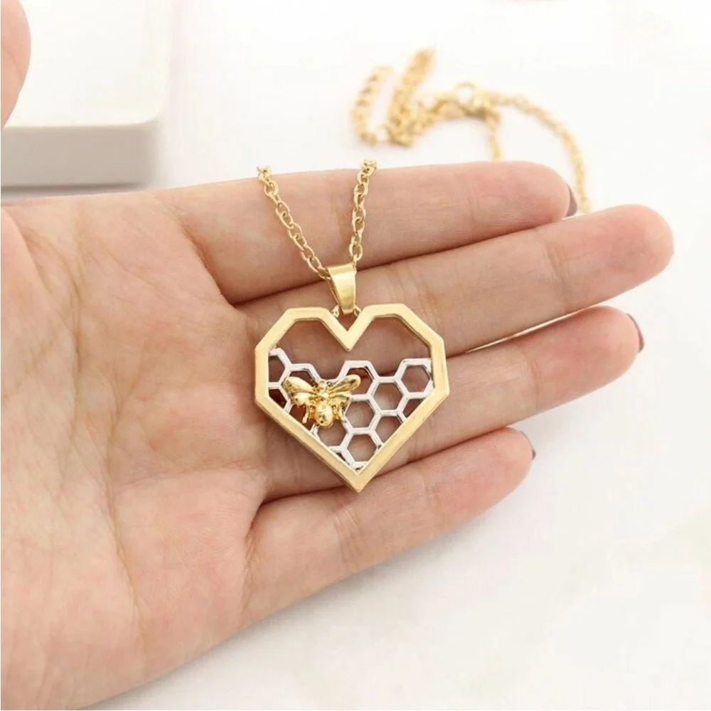 Heart with Bee & Honeycomb Necklace - Picture 8 of 9